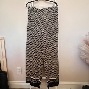 H&M Black & Beige Chain Print Wide Leg Pants Size 10 Boho Palazzo